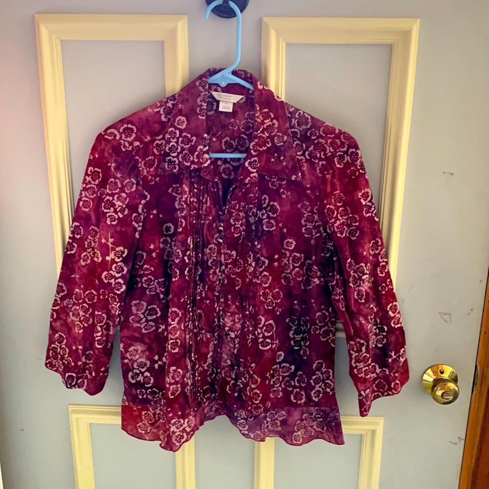 Shades of Burgundy batik cotton 3/4 sleeve blouse